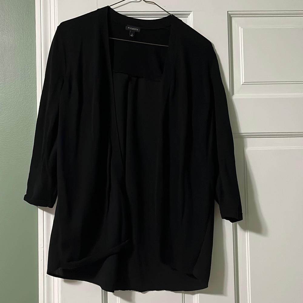 Talbots size small black open front cardigan sweater neutral spring fall office